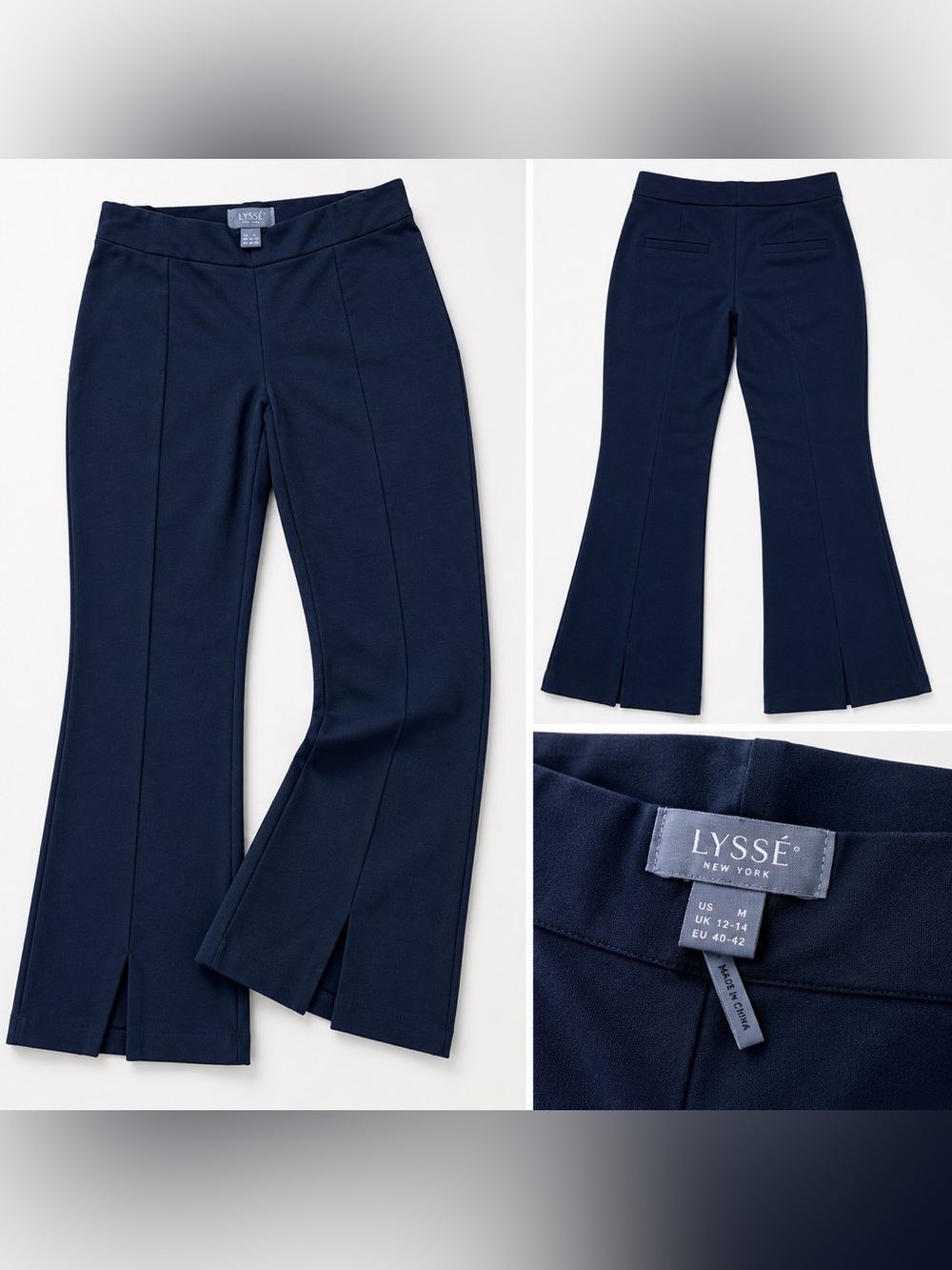 Lyssé New York Navy Ponte Bootcut Split Hem Pull On Pants Size M